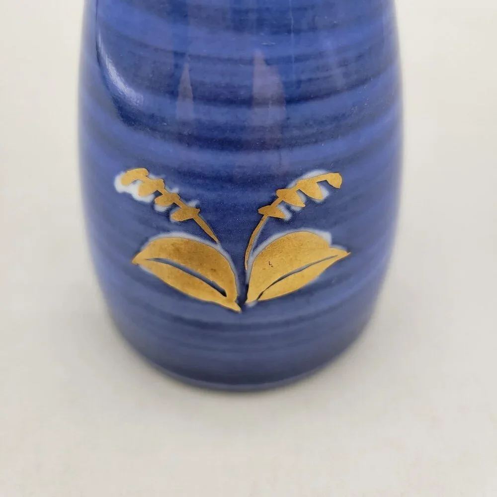 Japanese Porcelain Bud Vase Blue With Gold Floral Design